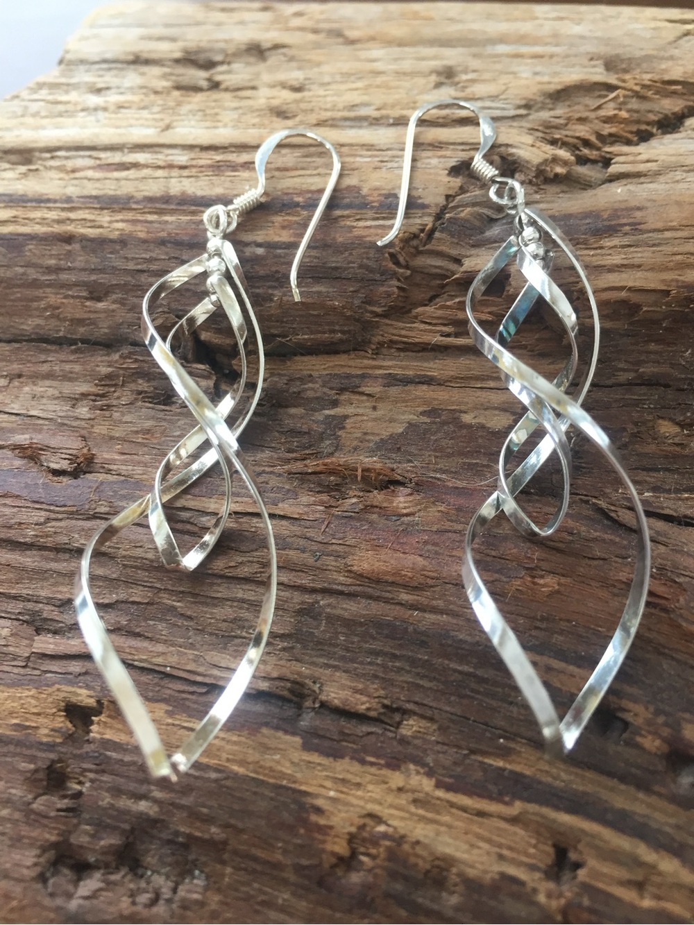 Sterling Silver Twisted Drop Earrings - Silver